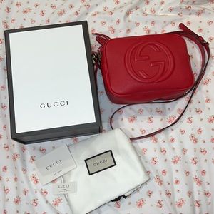 DISCONTINUED GUCCI Pebbled Calfskin Small Soho Disco Bag Tabasco Red